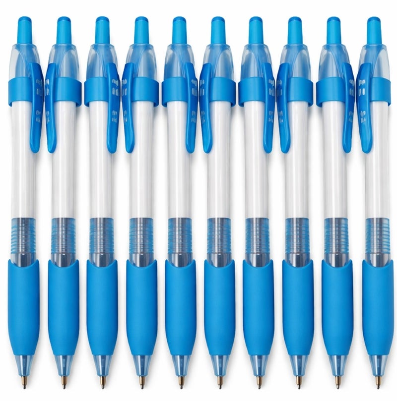 Lukadah Pack of 10 Blue Ballpoint Pens, Retractable Click Pens with Soft Comfort Grip, Smooth Writing Medium Point 0.7mm, Quick-Dry Ink, Transparent Barrel, Lightweight Durable Design, Office, School, College Stationery Supplies for Students, Teachers & Professionals - Image 1
